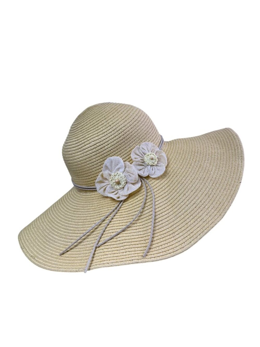 Sakkas Womens Yellow Paper Straw Wide Brim Sun Hat W/ Adjustable Flower Accents